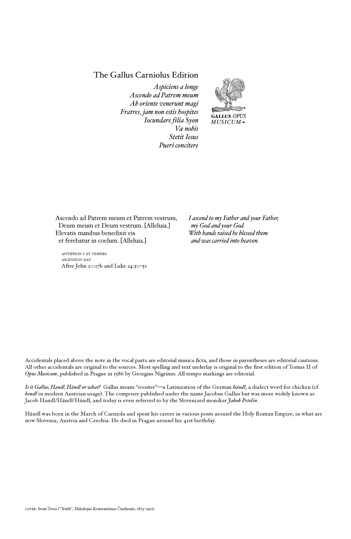 Handl/Gallus — Ascendo ad Patrem meum [SSATBB]