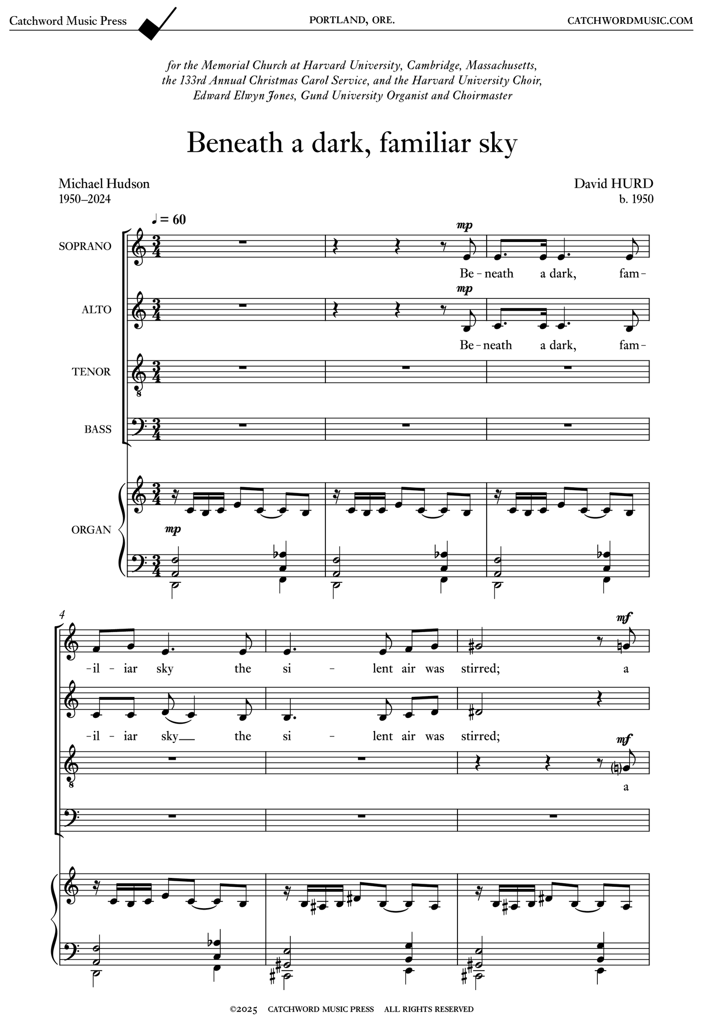 Hurd — Beneath a dark, familiar sky [SATB + organ]
