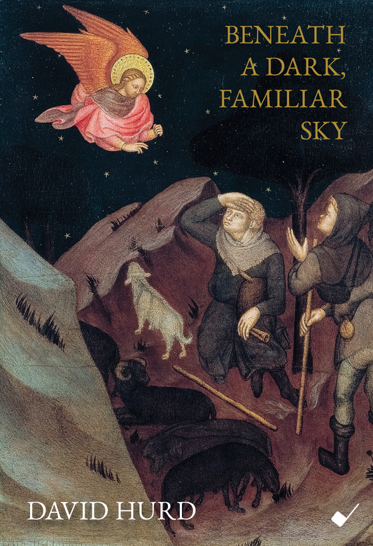 Sheet music cover of 'Beneath a Dark, Familiar Sky' by David Hurd featuring an angel and people with animals.