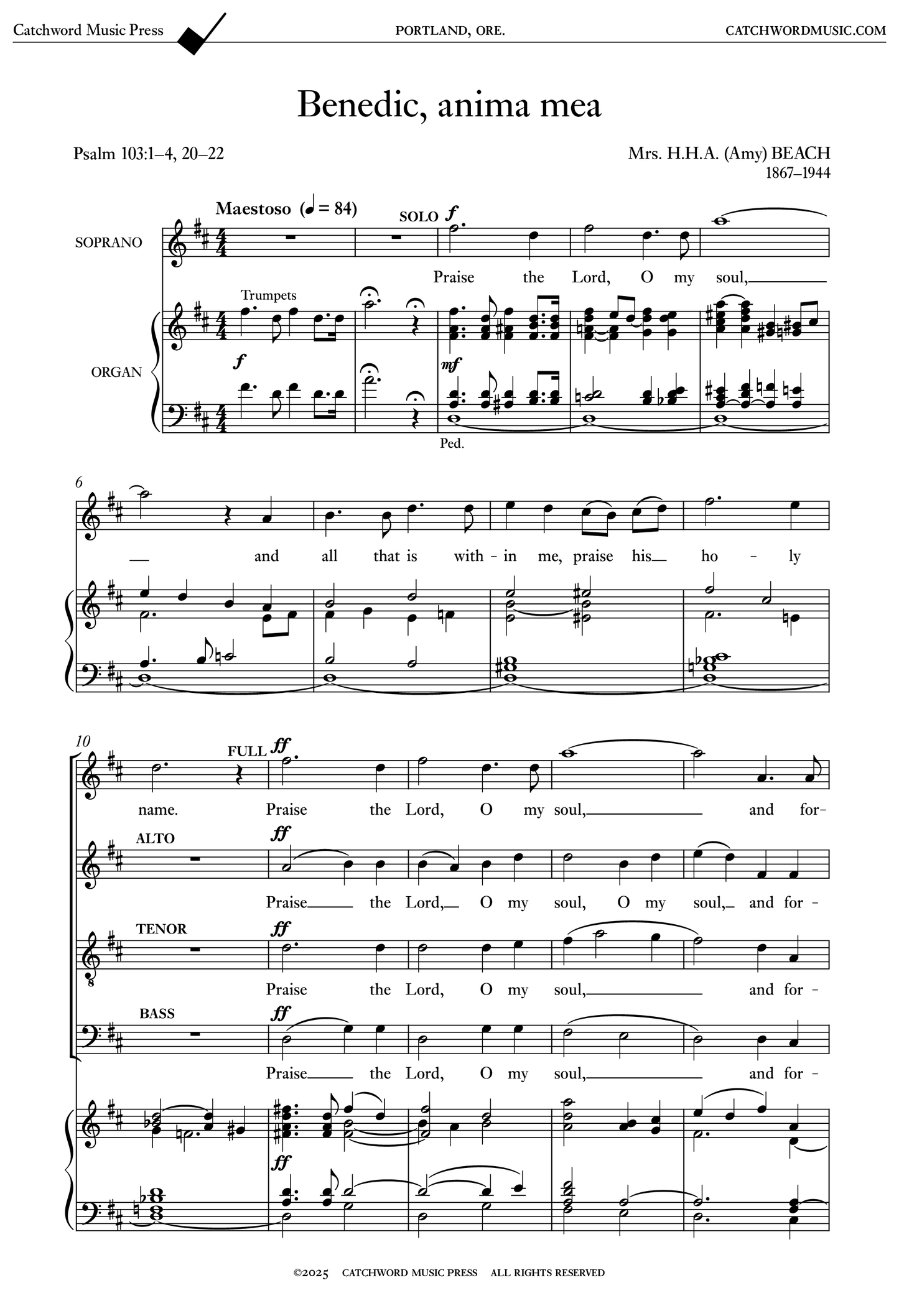 Beach — Benedic, anima mea (Praise the Lord, O my soul) [SATB + organ]