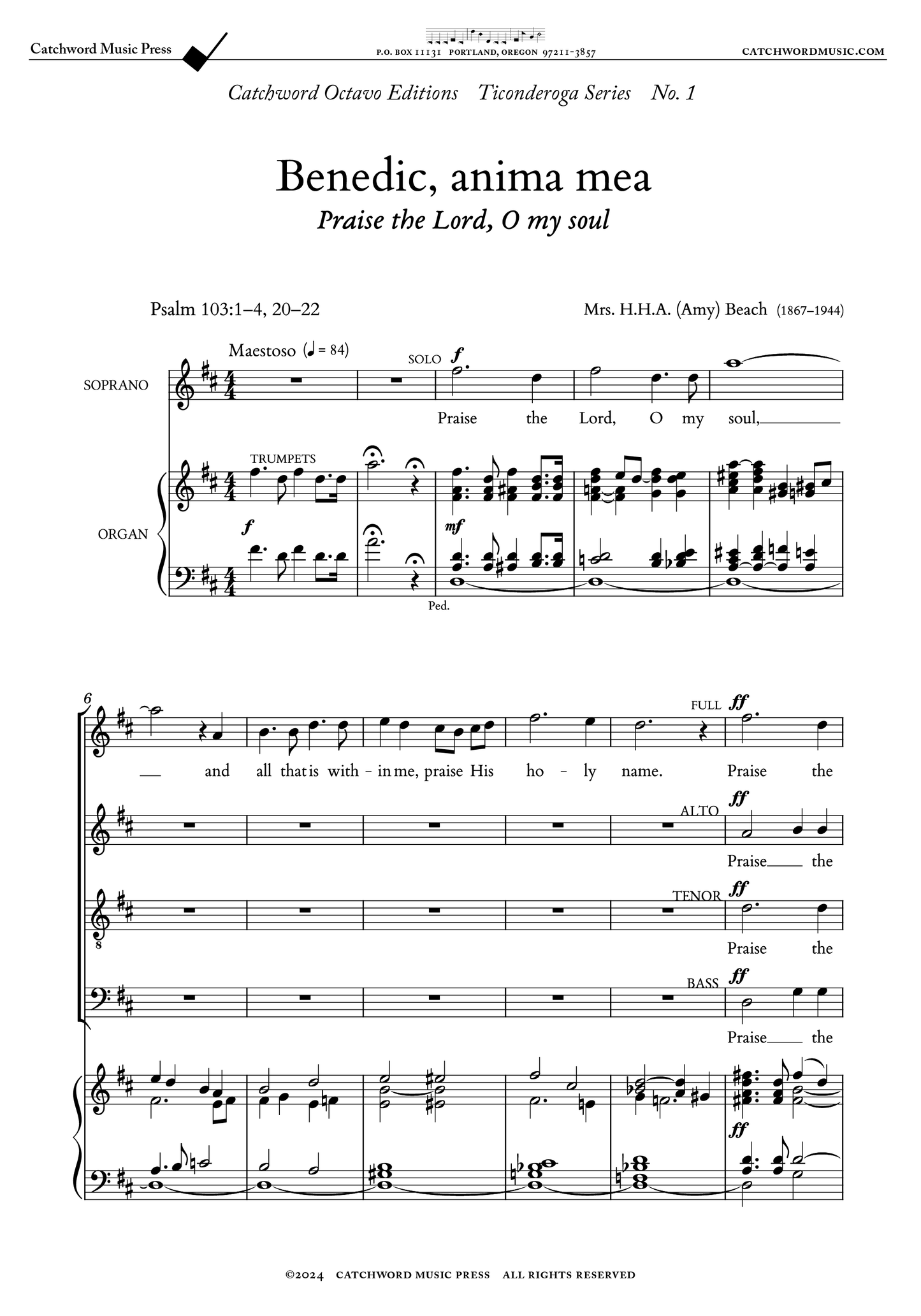 Beach — Benedic anima mea (Praise the Lord, O my soul) [SATB + organ]