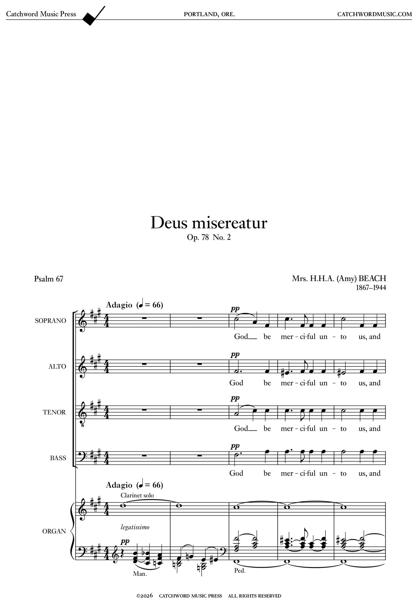 Beach — Deus misereatur (God be merciful unto us) [SATB + organ]