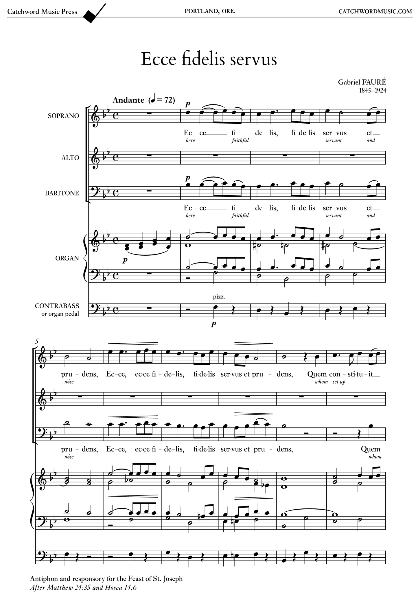 Fauré — Ecce, fidelis servus [SAB + organ]