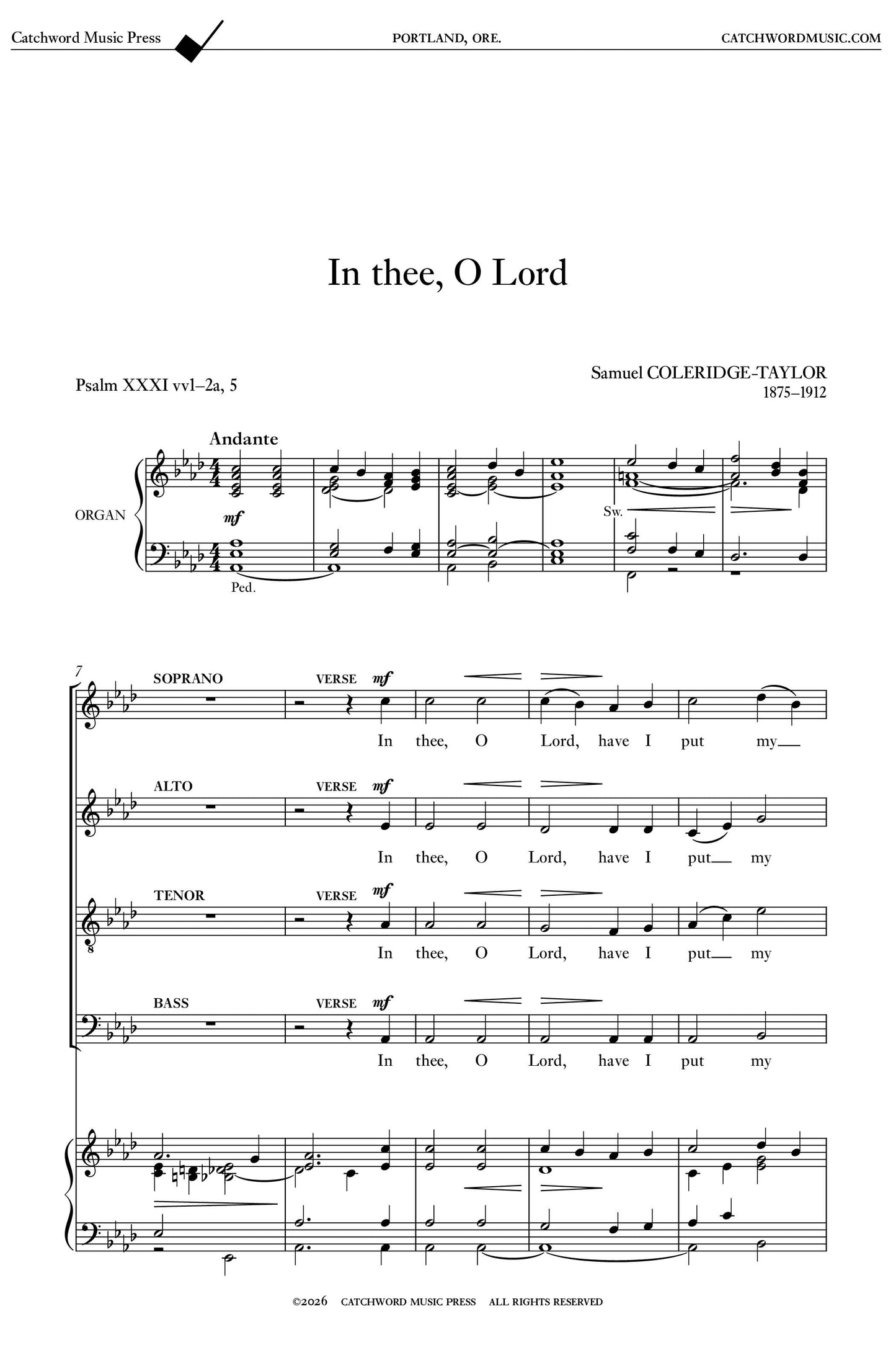 Coleridge-Taylor — In thee, O Lord [SATB + organ]