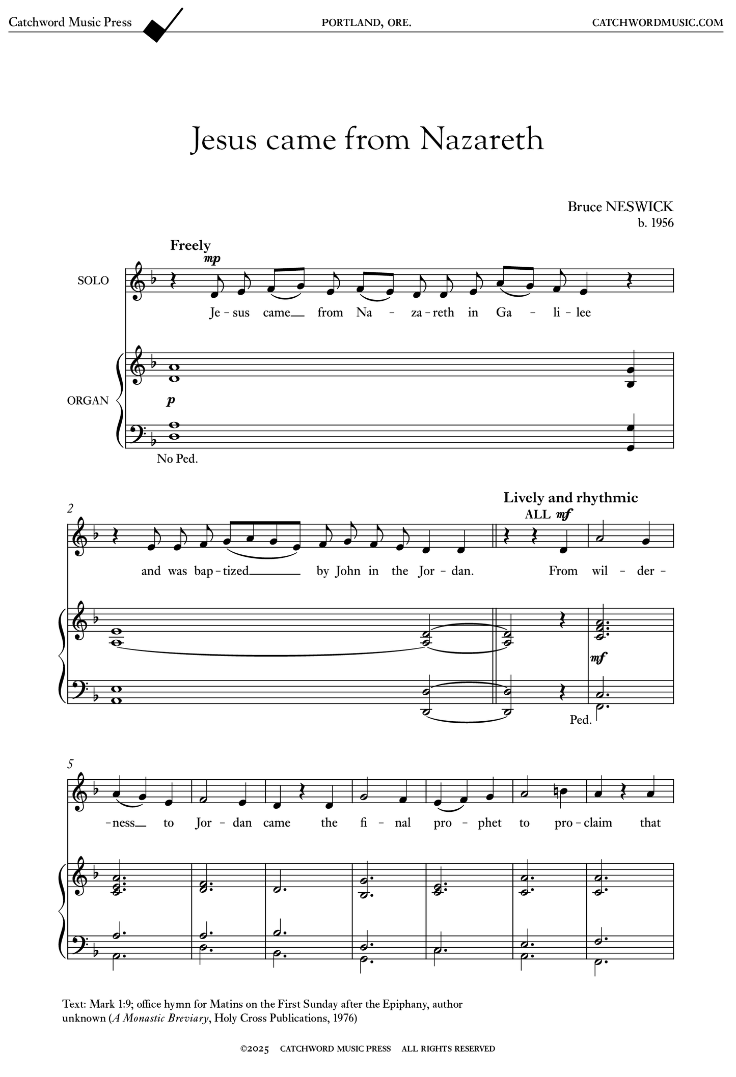 Neswick — Jesus came from Nazareth [2 voices + organ]