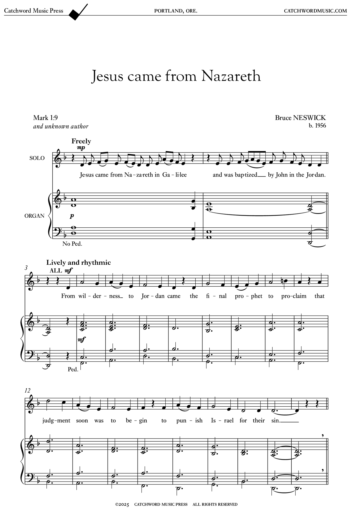 Neswick — Jesus came from Nazareth [2 equal voices + organ]