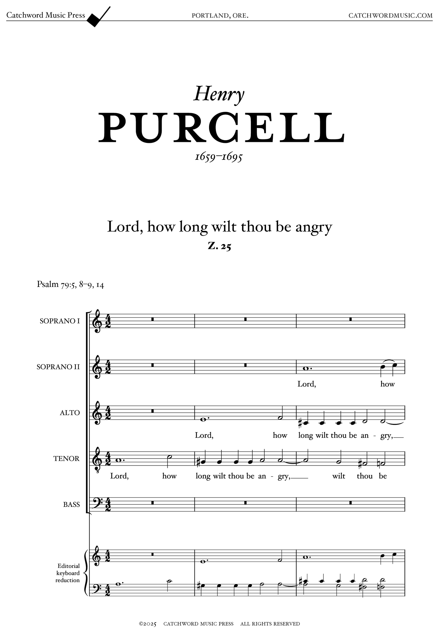 Purcell — Lord, how long wilt thou be angry [SSATB]