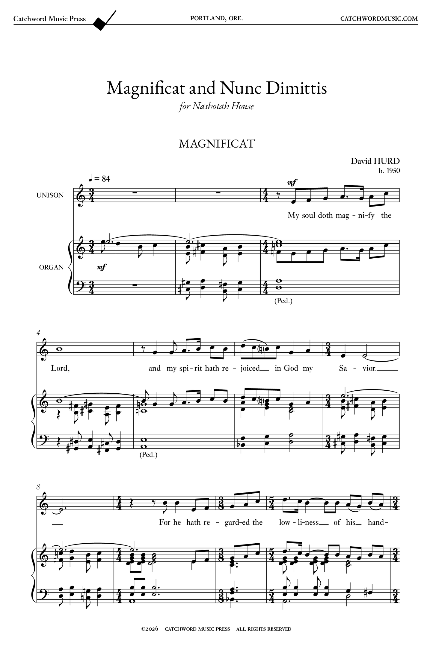 Hurd — Magnificat & Nunc Dimittis (Nashotah Canticles) [Unison voices + organ]
