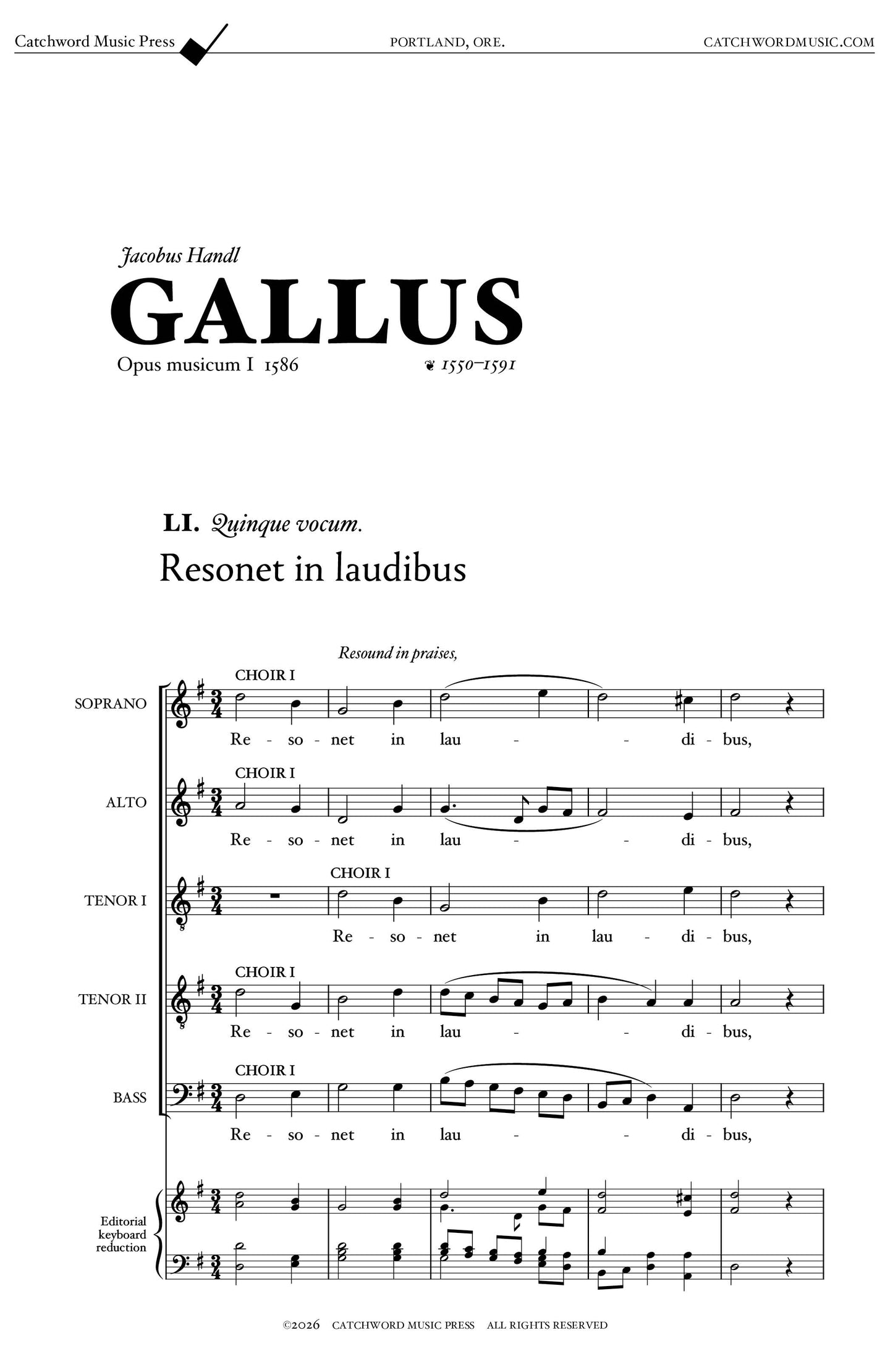 Handl/Gallus — Resonet in laudibus [SATTB]