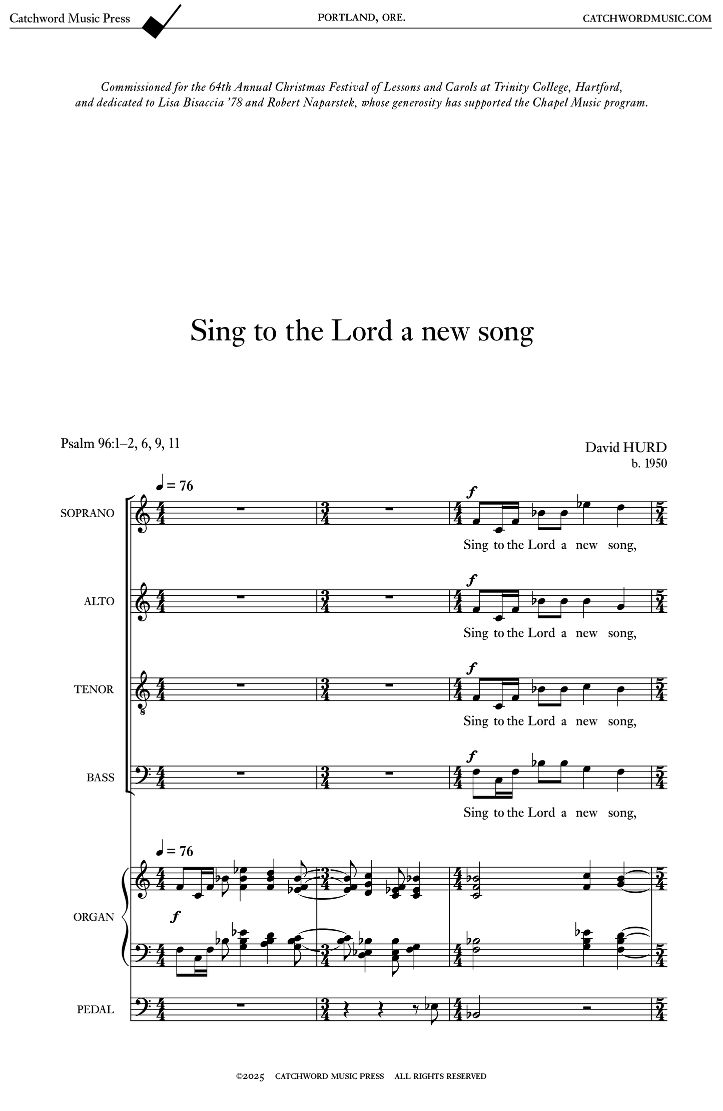 Hurd — Sing to the Lord a new song [SATB + organ]