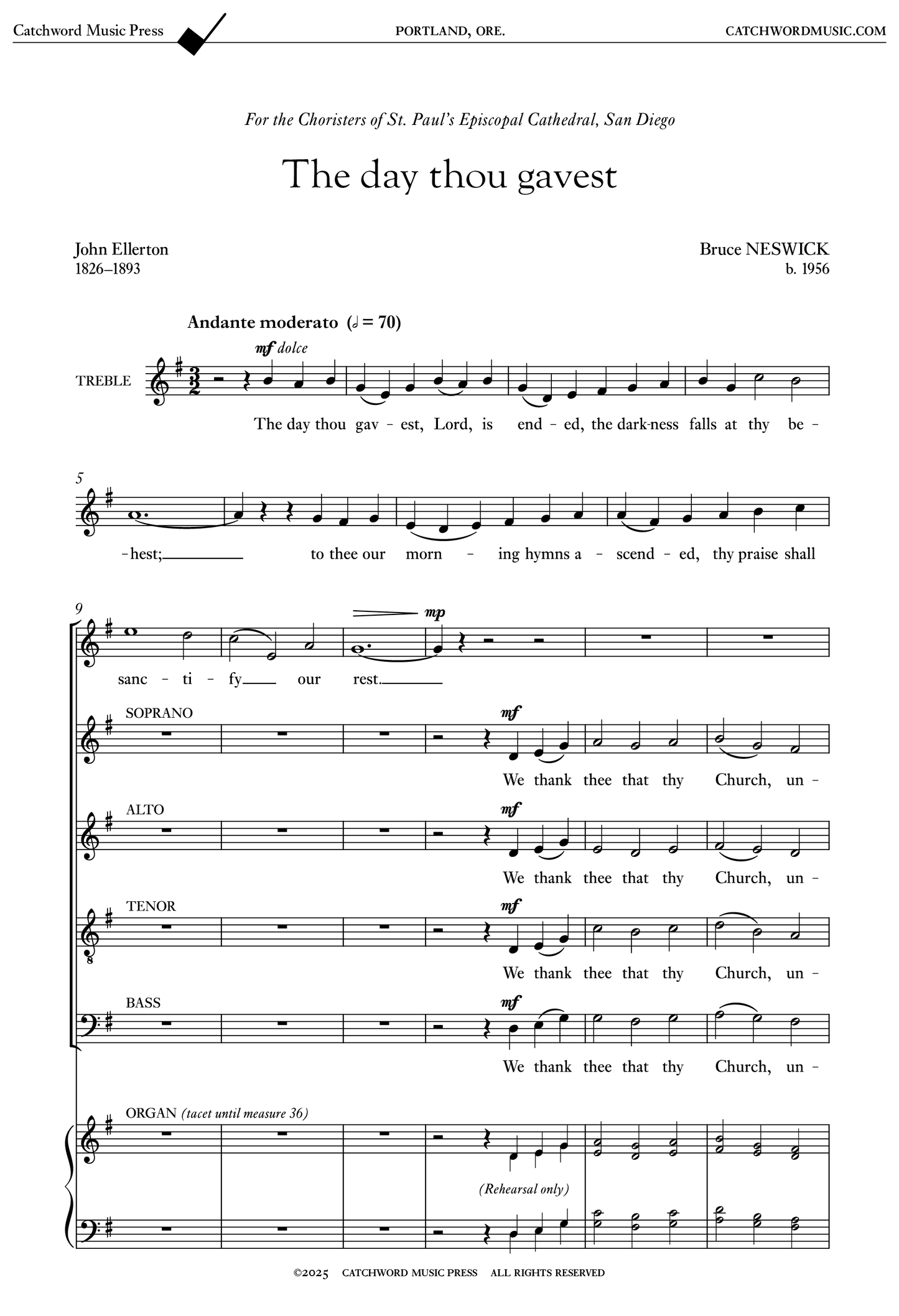 Neswick — The day thou gavest [SSATB + organ]