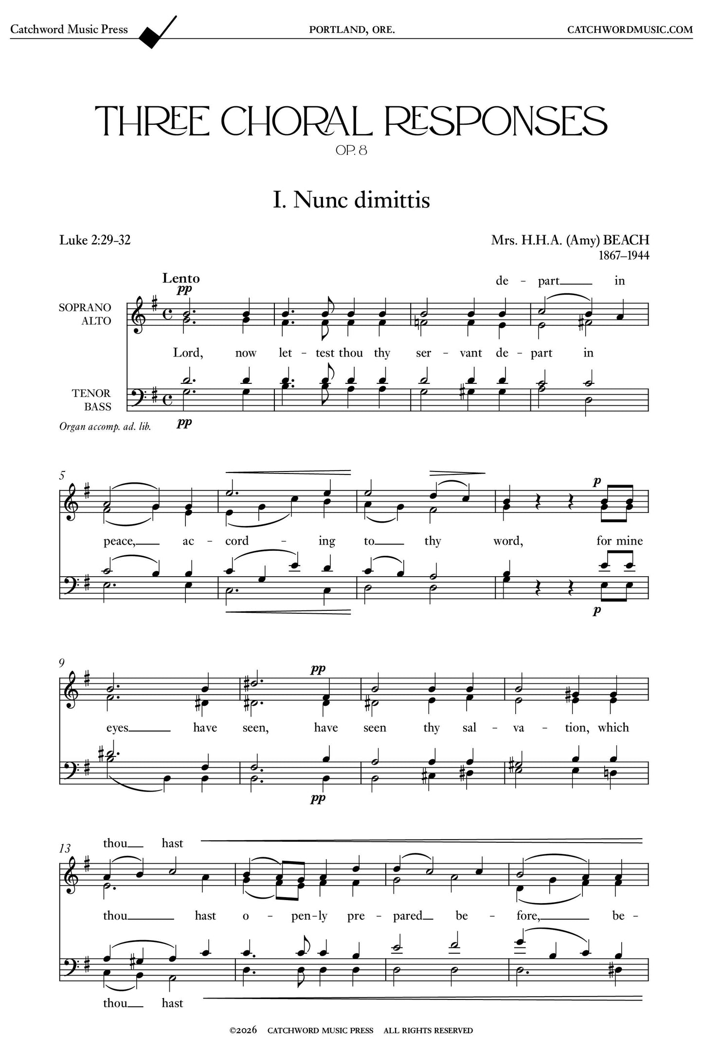 Beach — Three Choral Responses [SATB + opt. organ]