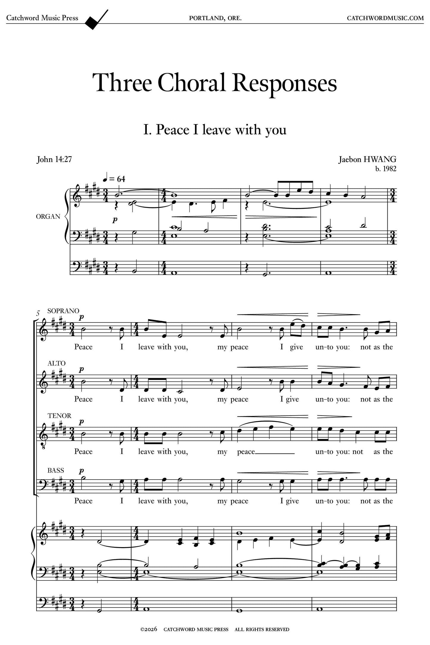 Hwang — Three Choral Responses [SATB + Organ]
