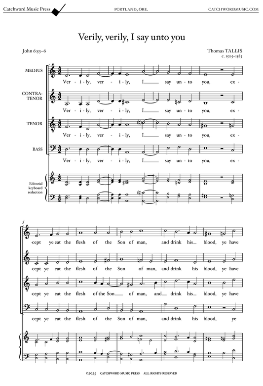 Tallis — Verily, verily, I say unto you [SATB]