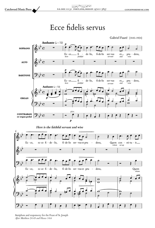 Fauré — Ecce, fidelis servus [SAB + organ]