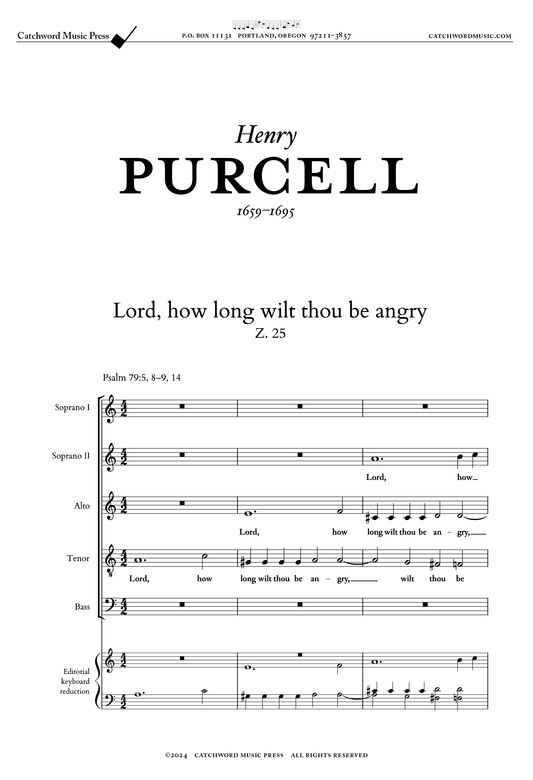 Purcell — Lord, how long wilt thou be angry [SSATB]
